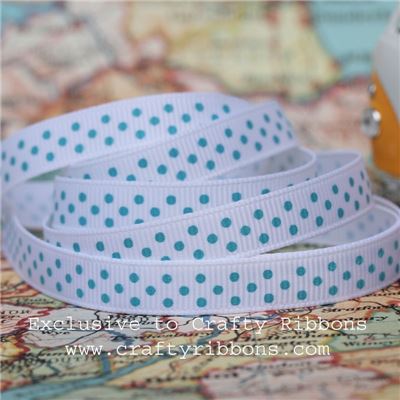 Grosgrain Ribbon - Swiss Dot White/Sea